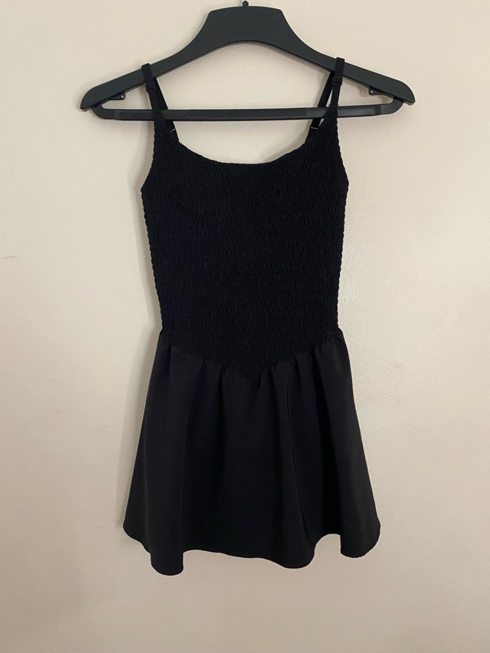 Aerie  Black Smocked Bodice Mini Dress Active wear with built in shorts